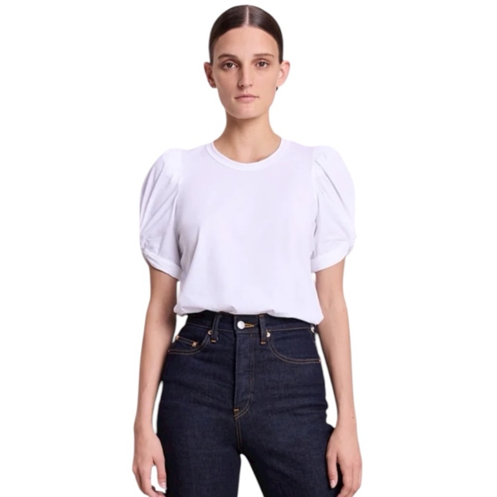 A.L.C. Kati Puff Sleeve White Cotton Tee Sz XS EUC